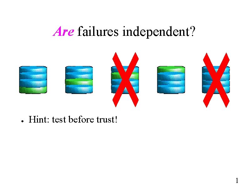 Are failures independent? ● Hint: test before trust! 1 