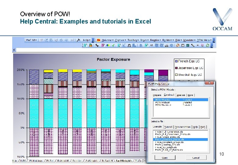 Overview of POW! Help Central: Examples and tutorials in Excel 10 