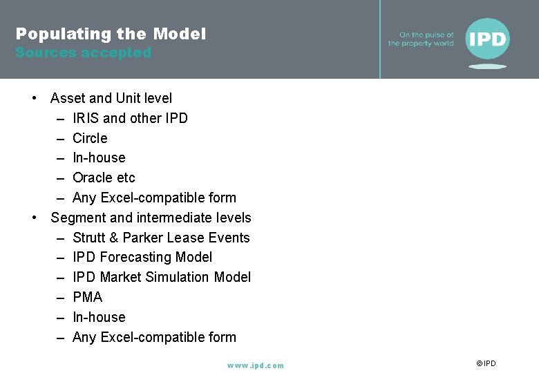 Populating the Model Sources accepted • Asset and Unit level – IRIS and other