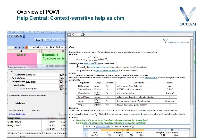 Overview of POW! Help Central: Context-sensitive help as chm 11 