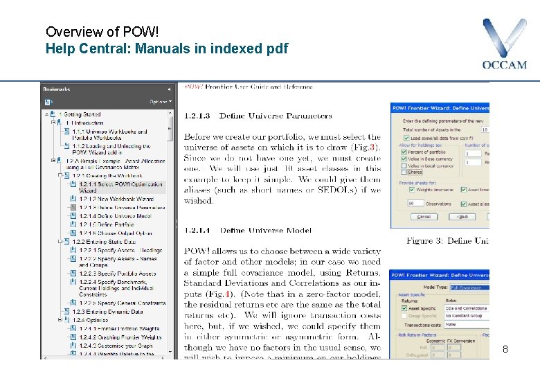 Overview of POW! Help Central: Manuals in indexed pdf 8 