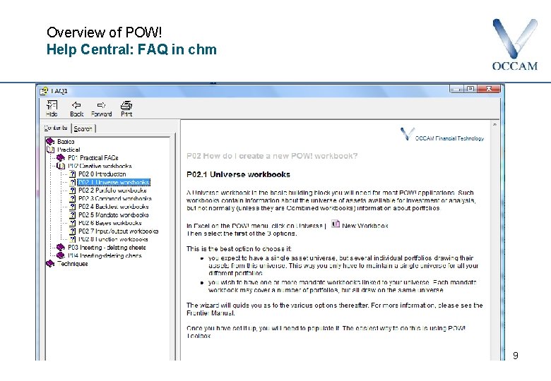 Overview of POW! Help Central: FAQ in chm 9 