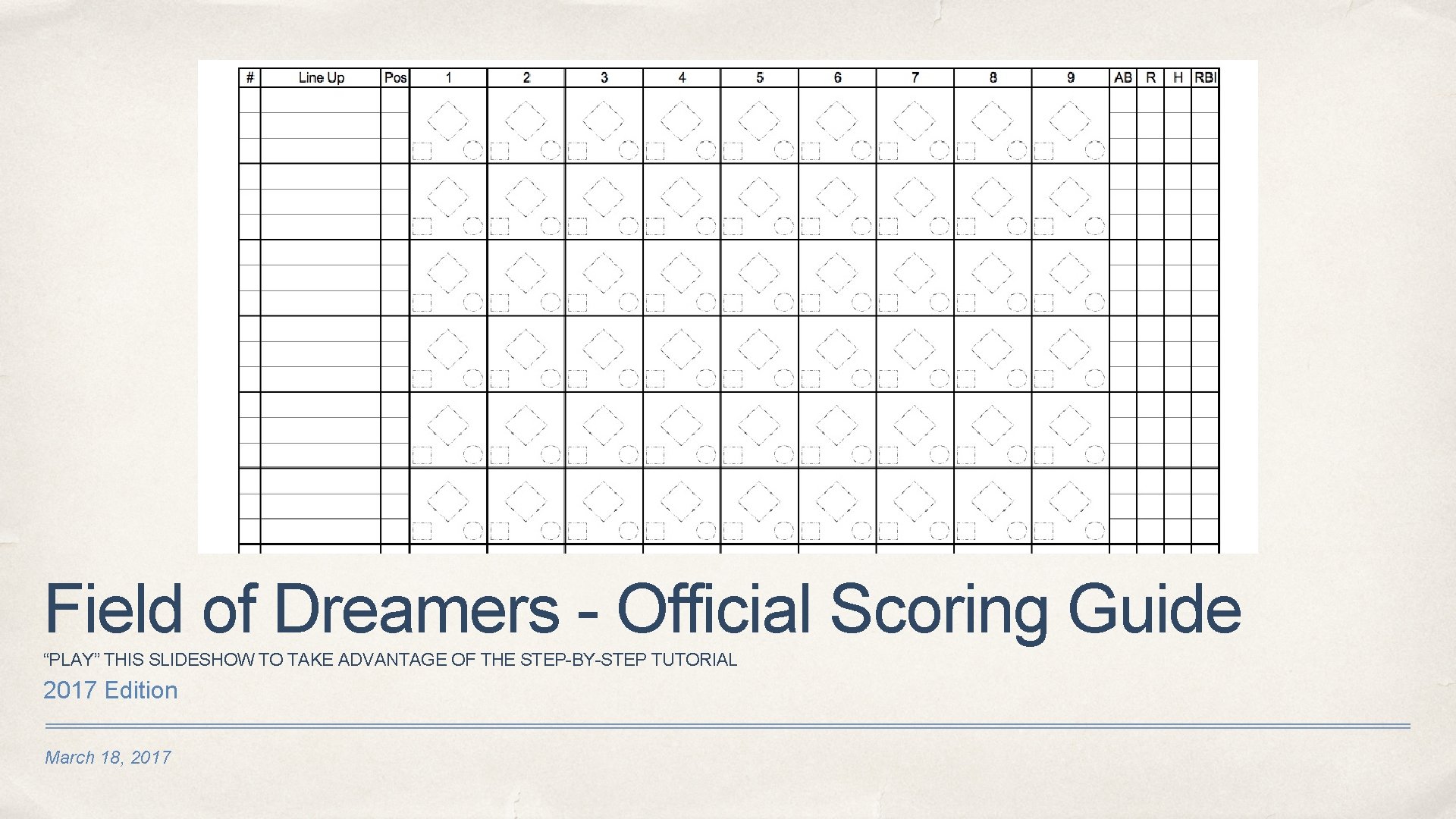 Field of Dreamers - Official Scoring Guide “PLAY” THIS SLIDESHOW TO TAKE ADVANTAGE OF