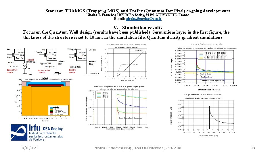 Status on TRAMOS (Trapping MOS) and Dot. Pix (Quantum Dot Pixel) ongoing developments Nicolas