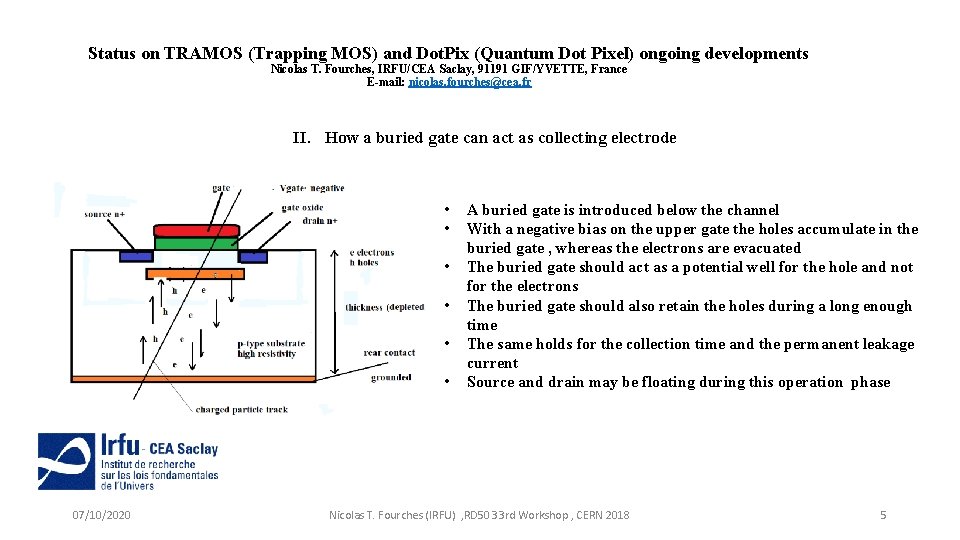 Status on TRAMOS (Trapping MOS) and Dot. Pix (Quantum Dot Pixel) ongoing developments Nicolas