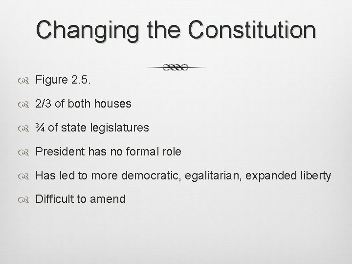 Changing the Constitution Figure 2. 5. 2/3 of both houses ¾ of state legislatures