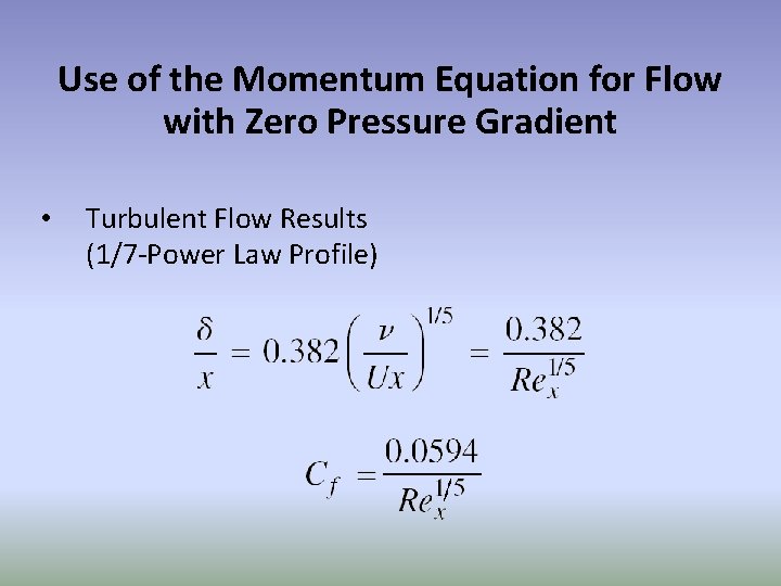 Use of the Momentum Equation for Flow with Zero Pressure Gradient • Turbulent Flow