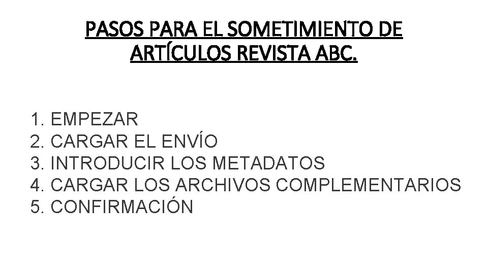 PASOS PARA EL SOMETIMIENTO DE ARTÍCULOS REVISTA ABC. 1. EMPEZAR 2. CARGAR EL ENVÍO