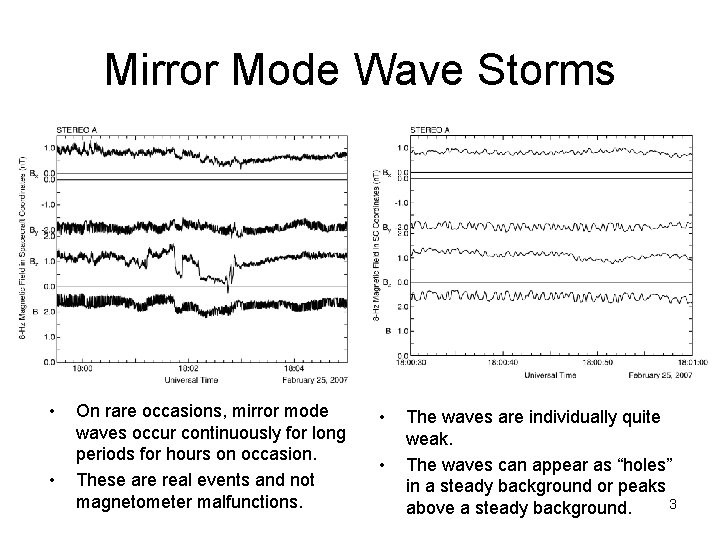 Mirror Mode Wave Storms • • On rare occasions, mirror mode waves occur continuously