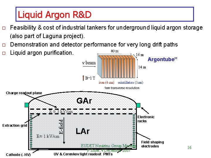 Liquid Argon R&D o o o Feasibility & cost of industrial tankers for underground