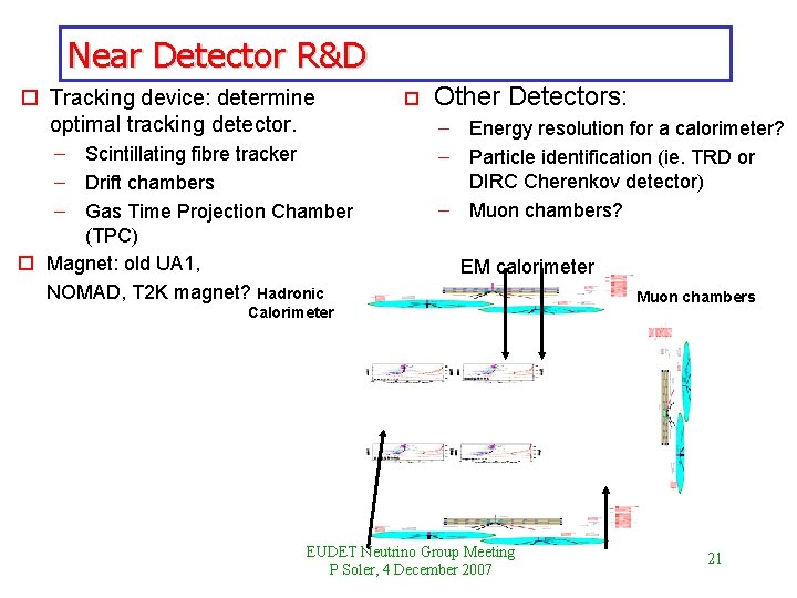Near Detector R&D o Tracking device: determine optimal tracking detector. o Other Detectors: Scintillating