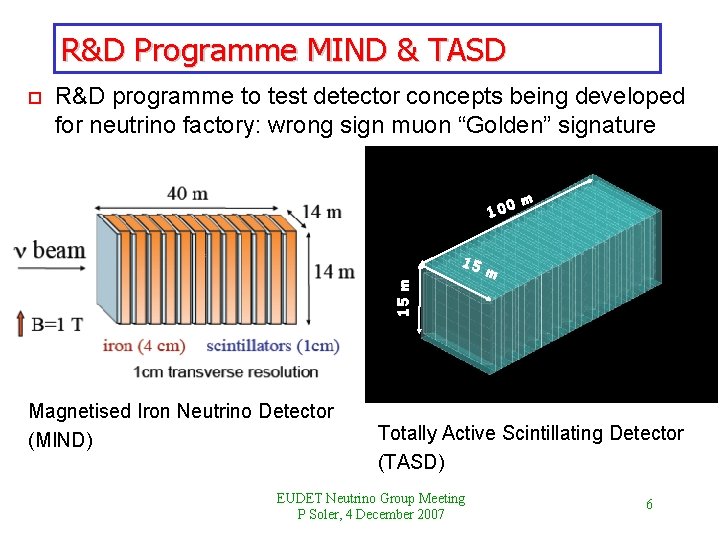 R&D Programme MIND & TASD o R&D programme to test detector concepts being developed