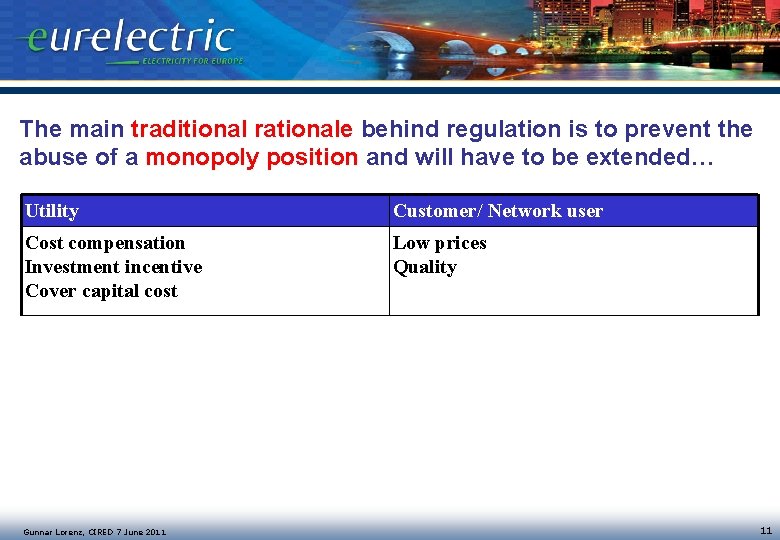 The main traditional rationale behind regulation is to prevent the abuse of a monopoly