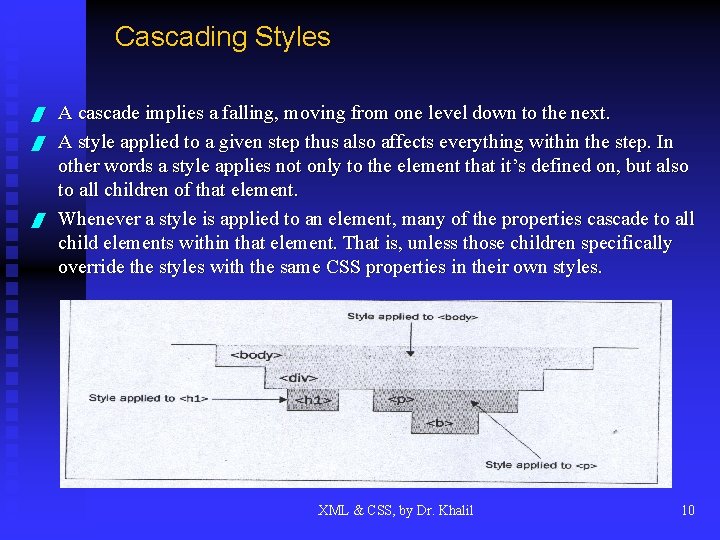 Cascading Styles / / / A cascade implies a falling, moving from one level