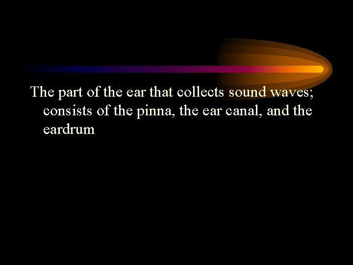 The part of the ear that collects sound waves; consists of the pinna, the