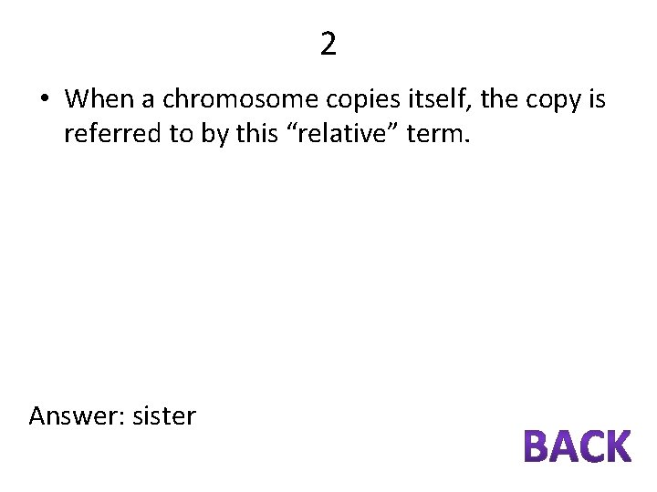 2 • When a chromosome copies itself, the copy is referred to by this