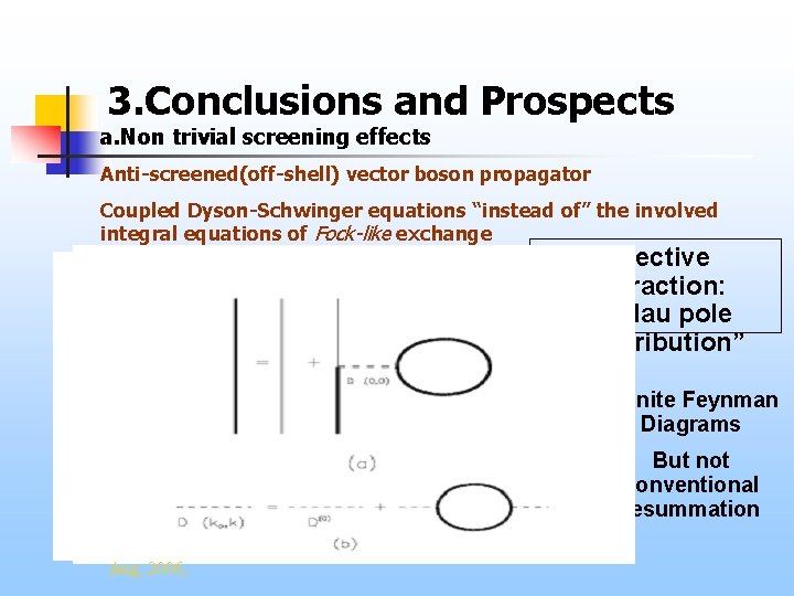 3. Conclusions and Prospects a. Non trivial screening effects Anti-screened(off-shell) vector boson propagator Coupled