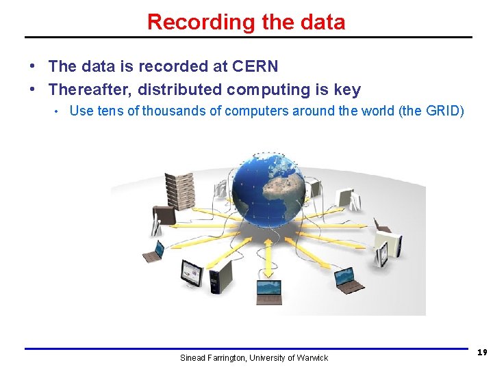 Recording the data • The data is recorded at CERN • Thereafter, distributed computing Recording the data • The data is recorded at CERN • Thereafter, distributed computing