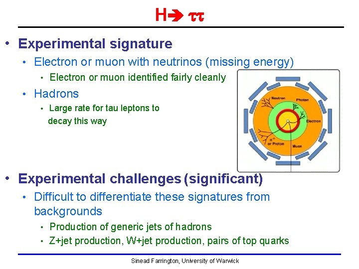 H tt • Experimental signature • Electron or muon with neutrinos (missing energy) • H tt • Experimental signature • Electron or muon with neutrinos (missing energy) •