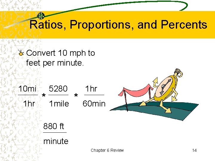 Ratios, Proportions, and Percents Convert 10 mph to feet per minute. 10 mi 1
