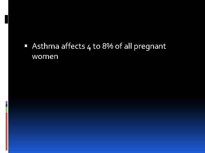  Asthma affects 4 to 8% of all pregnant women 