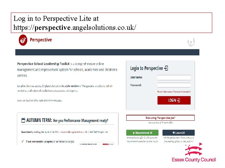 Log in to Perspective Lite at https: //perspective. angelsolutions. co. uk/ 