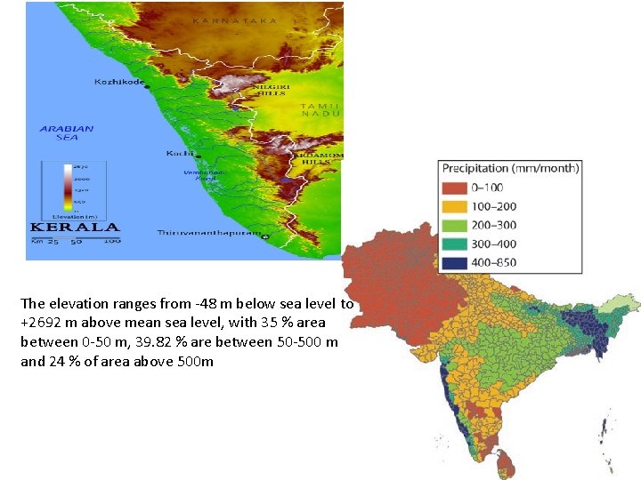 The elevation ranges from -48 m below sea level to +2692 m above mean