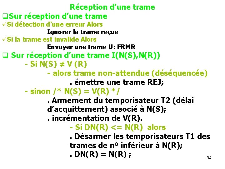 Réception d’une trame q. Sur réception d’une trame üSi détection d’une erreur Alors Ignorer