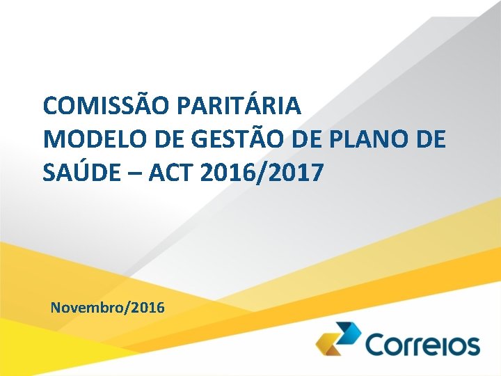 COMISSÃO PARITÁRIA MODELO DE GESTÃO DE PLANO DE SAÚDE – ACT 2016/2017 Novembro/2016 