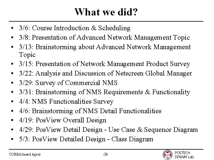 What we did? • 3/6: Course Introduction & Scheduling • 3/8: Presentation of Advanced