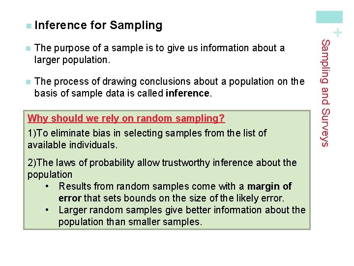 for Sampling The purpose of a sample is to give us information about a