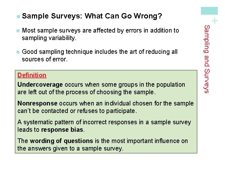 Surveys: What Can Go Wrong? Most sample surveys are affected by errors in addition