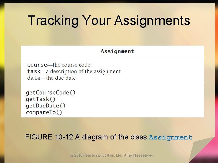 Tracking Your Assignments FIGURE 10 -12 A diagram of the class Assignment © 2016