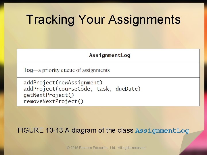 Tracking Your Assignments FIGURE 10 -13 A diagram of the class Assignment. Log ©