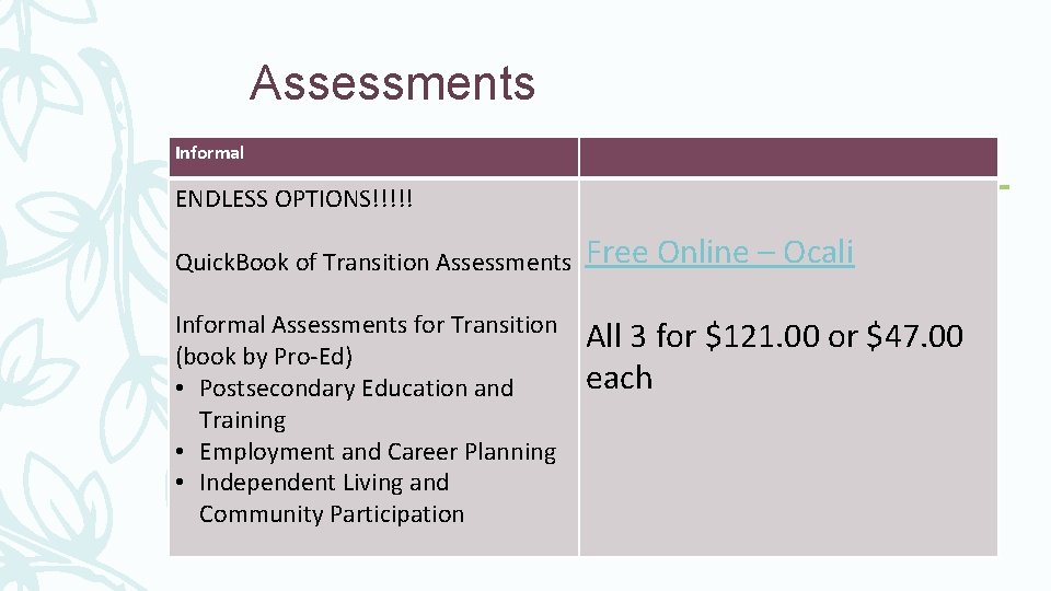 Assessments Informal ENDLESS OPTIONS!!!!! Quick. Book of Transition Assessments Informal Assessments for Transition (book