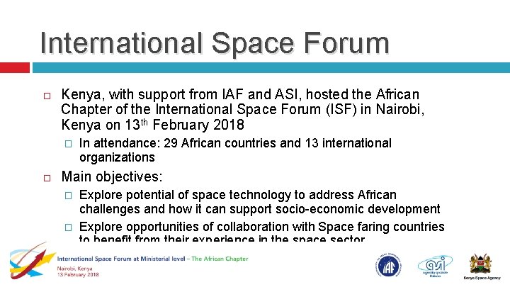 International Space Forum Kenya, with support from IAF and ASI, hosted the African Chapter