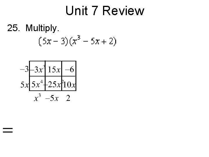 Unit 7 Review 25. Multiply. 