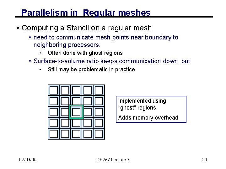 Parallelism in Regular meshes • Computing a Stencil on a regular mesh • need