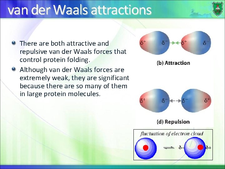 van der Waals attractions There are both attractive and repulsive van der Waals forces