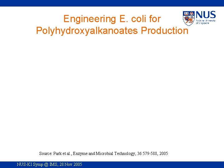 Engineering E. coli for Polyhydroxyalkanoates Production Source: Park et al. , Enzyme and Microbial