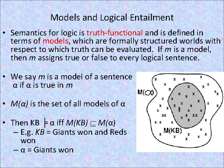 Models and Logical Entailment • Semantics for logic is truth-functional and is defined in