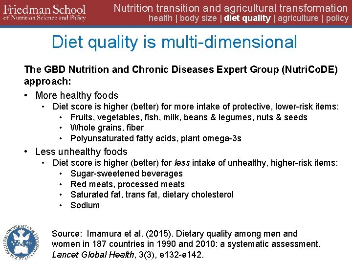 Nutrition transition and agricultural transformation health | body size | diet quality | agriculture