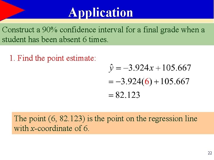 Application Construct a 90% confidence interval for a final grade when a student has