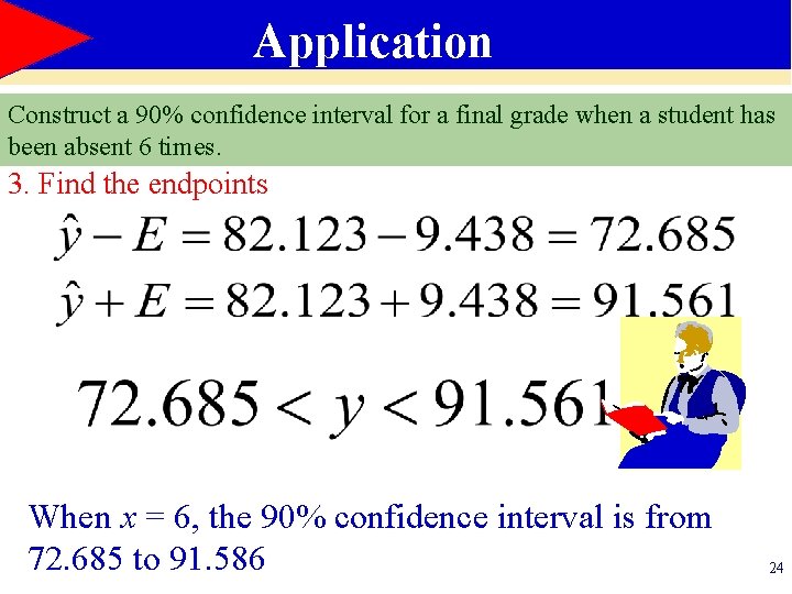 Application Construct a 90% confidence interval for a final grade when a student has