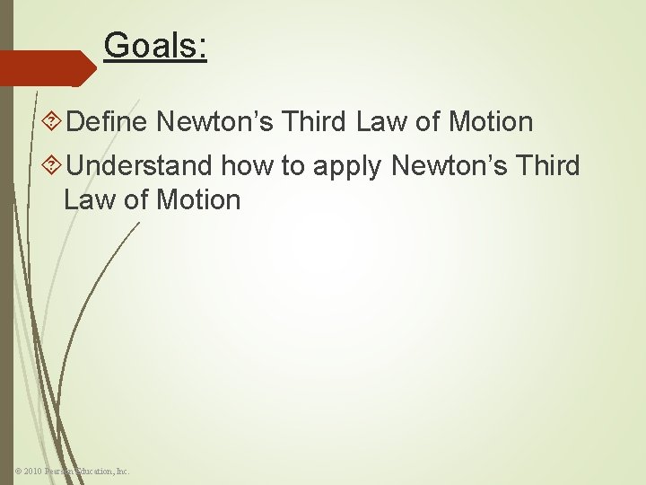 Goals: Define Newton’s Third Law of Motion Understand how to apply Newton’s Third Law