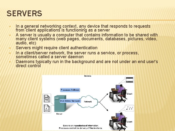 SERVERS § § § In a general networking context, any device that responds to