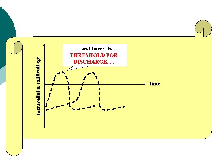 Intracellular millivoltage . . . and lower the THRESHOLD FOR DISCHARGE. . . time