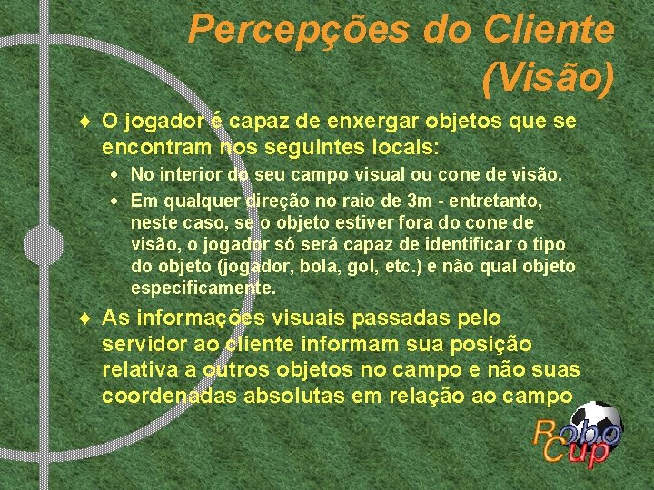 Percepções do Cliente (Visão) ¨ O jogador é capaz de enxergar objetos que se