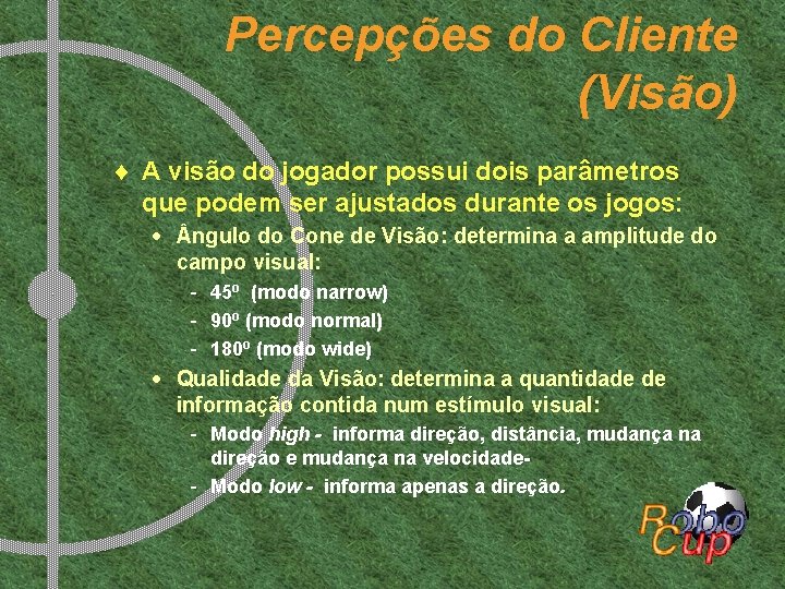 Percepções do Cliente (Visão) ¨ A visão do jogador possui dois parâmetros que podem