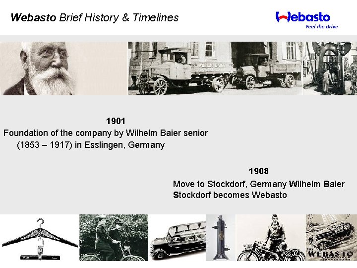 Webasto Brief History & Timelines 1901 Foundation of the company by Wilhelm Baier senior